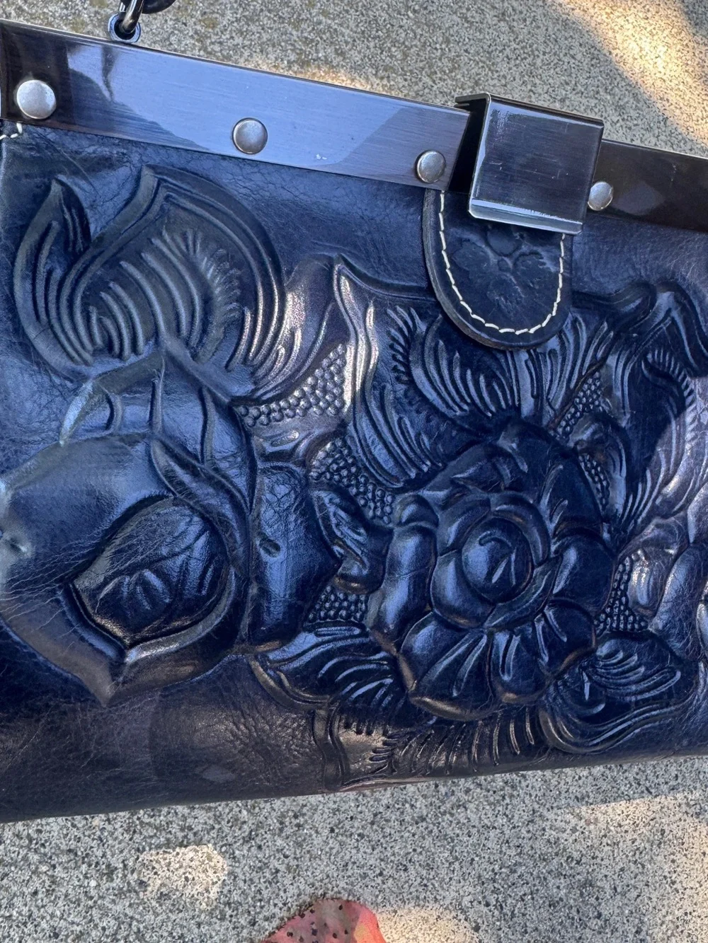 Patricia Nash RARE Black Floral Tooled Leather Shoulder Bag